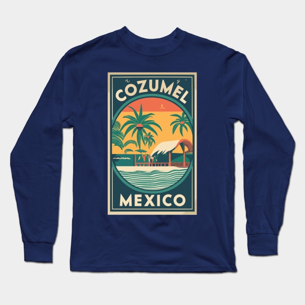 A Vintage Travel Art of Cozumel - Mexico Long Sleeve T-Shirt by goodoldvintage